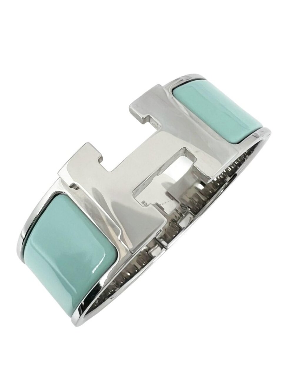 Hermes Clic Clac H Metal Enamel Silver Light Blue Bangle Bracelet